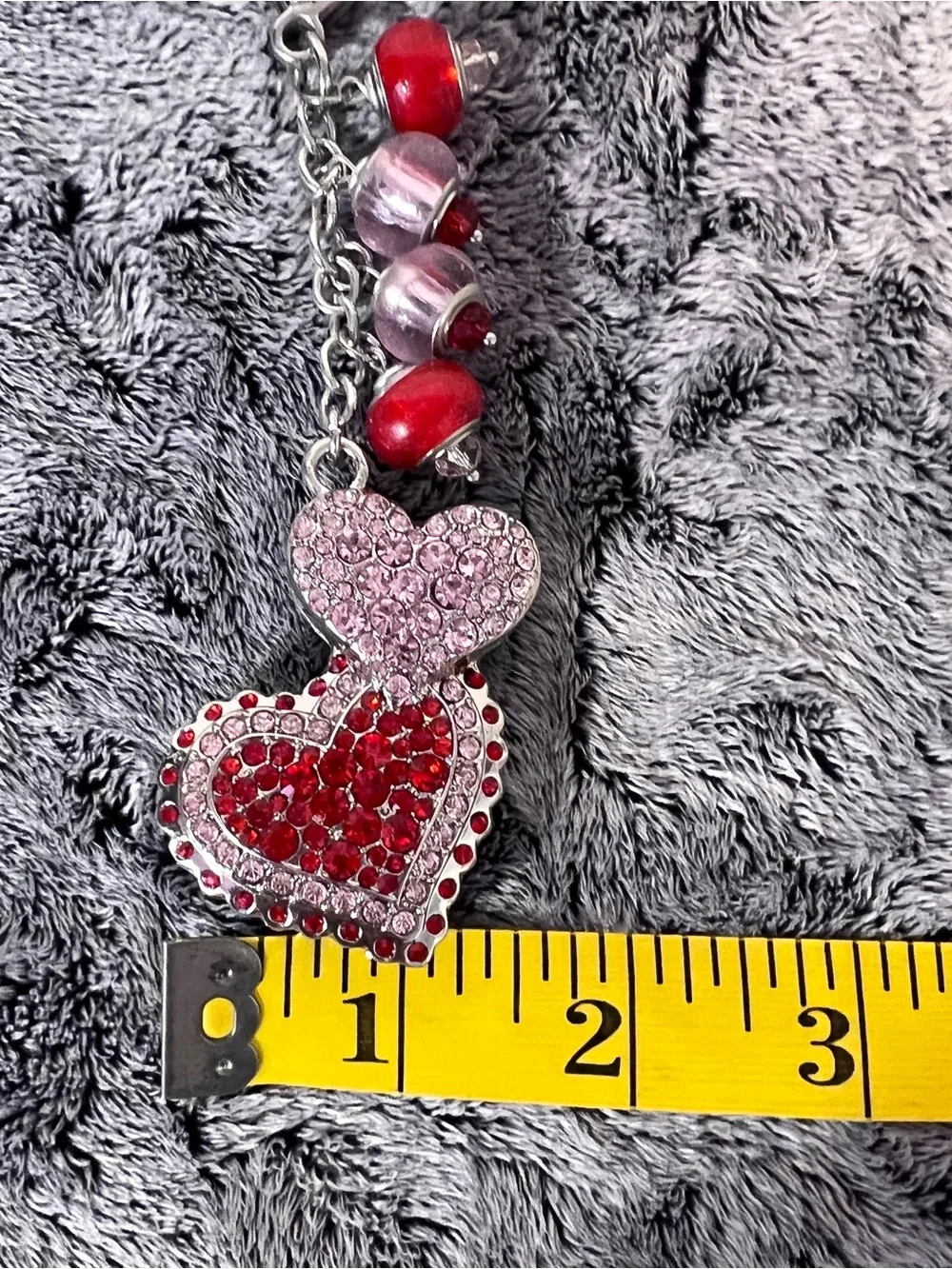 Willabee & Ward February Red Pink Double Heart Rhinestone Keychain Purse Charm